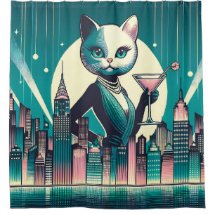"Mittelalterliche moderne Schwarz-Weiß-Katze" Duschvorhang