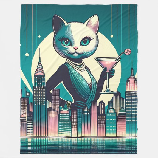 "Mittelalterliche moderne Schwarz-Weiß-Katze" Fleecedecke (Vorderseite)