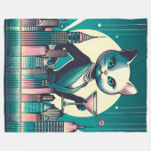 "Mittelalterliche moderne Schwarz-Weiß-Katze" Fleecedecke (Vorderseite (Horizontal))