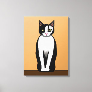 Mittelalterliche, moderne Schwarz-Weiß-Katze Leinwanddruck