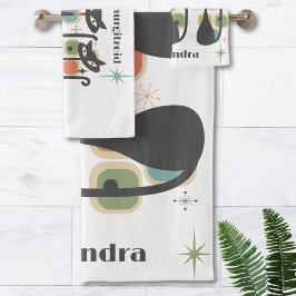 Mittelalterliche, moderne schwarze Katzen Badhandtuch Set