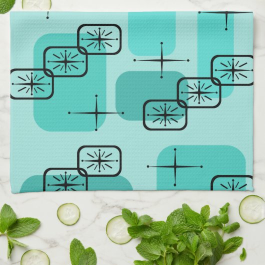 Mittelalterliche Moderne Sputnik Türkis Geschirrtuch (Gefaltet)