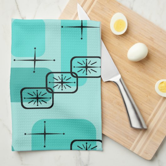 Mittelalterliche Moderne Sputnik Türkis Geschirrtuch (Viertel Falte)