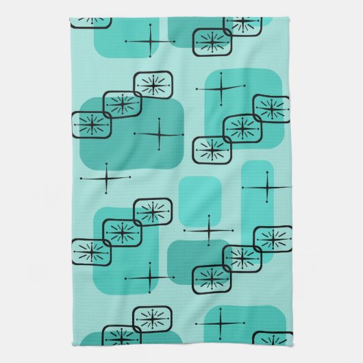 Mittelalterliche Moderne Sputnik Türkis Geschirrtuch (Vertikal)