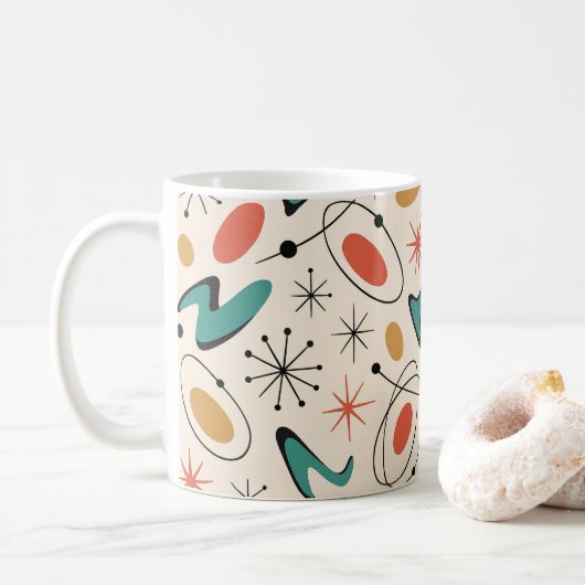 Mittelalterliche moderne Sternenexplosionsmuster Kaffeetasse (Mit Donut)