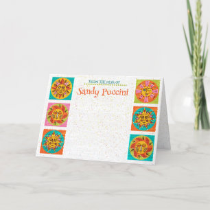Mittelalterliche moderne Sun Faces Note Card Verti Dankeskarte