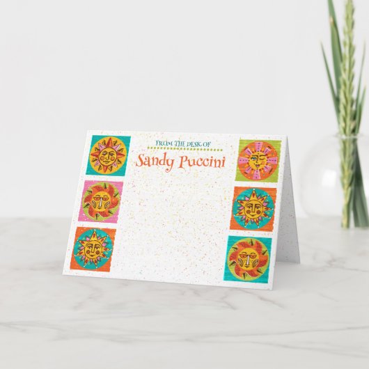 Mittelalterliche moderne Sun Faces Note Card Verti Dankeskarte (Vorderseite)