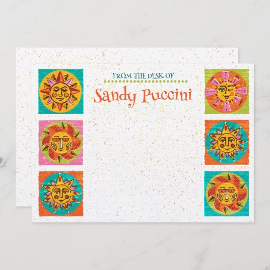 Mittelalterliche moderne Sun Faces Note Card Verti Dankeskarte (Vorne/Hinten)