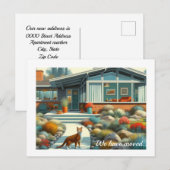 Mittelalterliche moderne Zuhause mit Cat Ankündigungspostkarte (Vorne/Hinten)