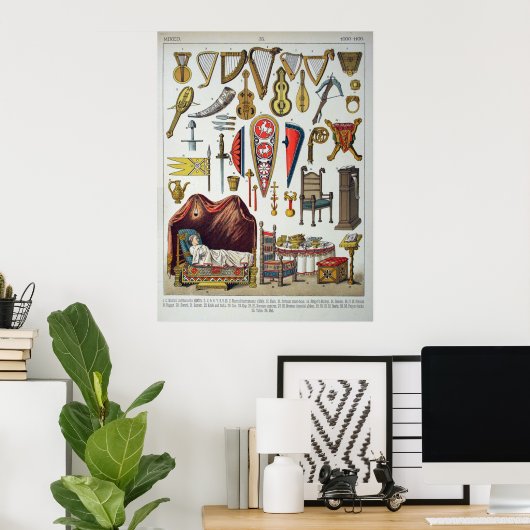 Mittelalterliche Musikinstrumente usw. Poster (Heimbüro)