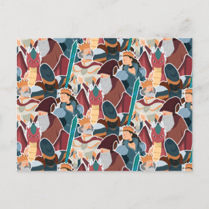 Mittelalterliche Muster Ritter & Drachen Niedliche Postkarte