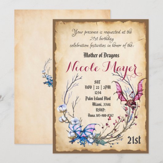 Mittelalterliche Mutter der Drachen Einladung zum (Vorne/Hinten)