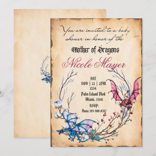 Mittelalterliche Mutter von Dragons Kinderdusche E Einladung (Vorne/Hinten)