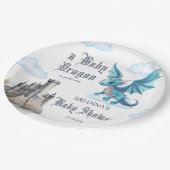 Mittelalterliche niedlich-blaue Drachenbabydusche  Pappteller (Schrägansicht)