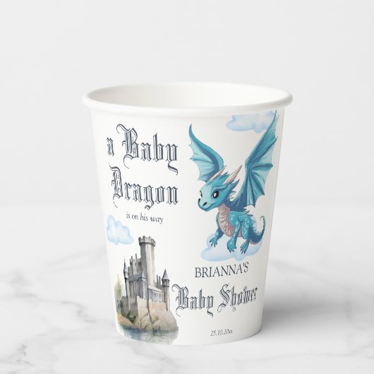 Mittelalterliche niedliche Baby Dragon Babydusche Pappbecher (Rückseite)