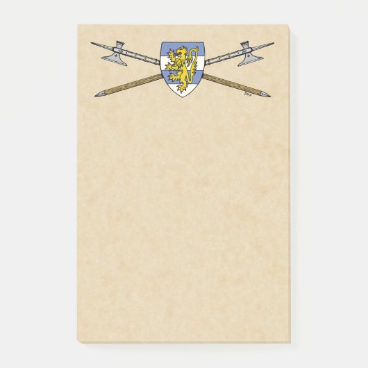 Mittelalterliche Poleaxe und Schild Post-it Klebezettel (Vorderseite)