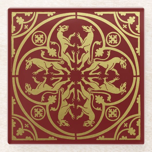 Mittelalterliche Renaissance Herald Lion Leopard M Glasuntersetzer (Vorderseite)