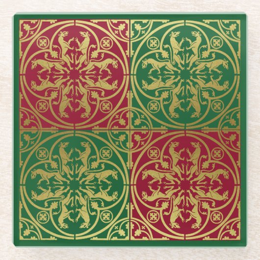 Mittelalterliche Renaissance Herald Lion Leopard M Glasuntersetzer (Vorderseite)