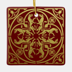 Mittelalterliche Renaissance Herald Lion Leopard M Keramikornament