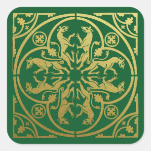 Mittelalterliche Renaissance Herald Lion Leopard M Quadratischer Aufkleber
