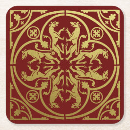 Mittelalterliche Renaissance Herald Lion Leopard M Rechteckiger Pappuntersetzer