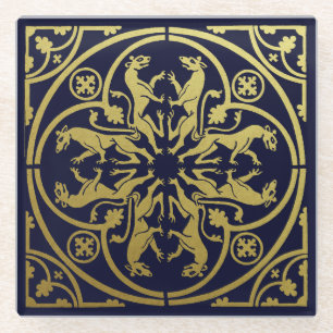 mittelalterliche Renaissance Heraldik Löwe Leopard Glasuntersetzer