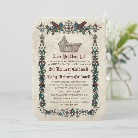 Mittelalterliche Renaissance-Kinderdusche Einladun Einladung (Stehend Vorderseite)