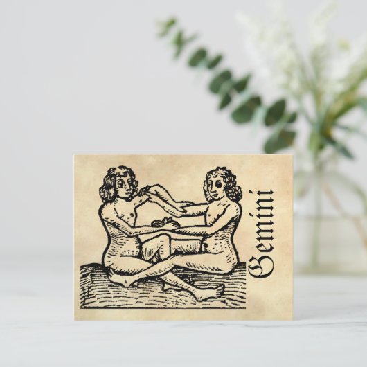 Mittelalterliche Renaissance Zodiac Symbol Gemini Postkarte (Stehend Vorderseite)