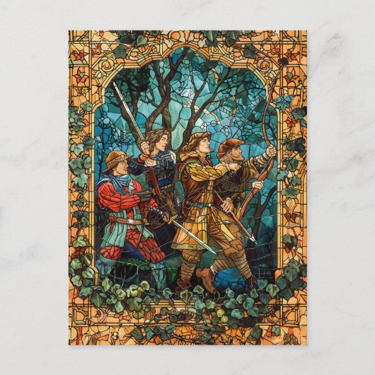 Mittelalterliche Ritter im verzauberten Wald Postkarte (Vorderseite)