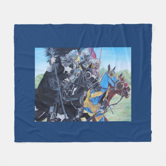 mittelalterliche Ritter jouten auf Pferden histori Fleecedecke (Vorderseite (Horizontal))