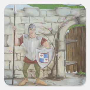 Mittelalterliche Ritter-und Drache-Aufkleber Quadratischer Aufkleber