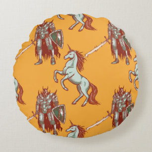 mittelalterliche Ritter und Einhorn nahtlos Muster Rundes Kissen