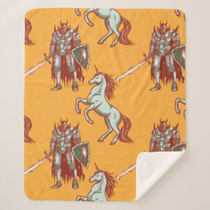 mittelalterliche Ritter und Einhorn nahtlos Muster Sherpadecke