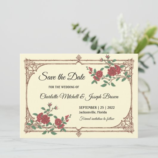 Mittelalterliche romantische Hochzeit Sichern Sie Save The Date (Stehend Vorderseite)