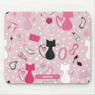 Mittelalterliche rosafarbene Herzkatzen Mousepad