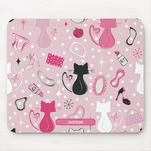 Mittelalterliche rosafarbene Herzkatzen Mousepad (Vorne)