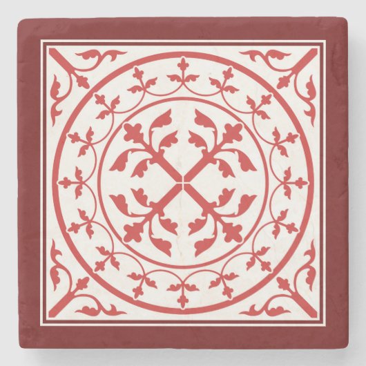 Mittelalterliche Rote Marmorreine Blätter Romanesq Steinuntersetzer (Vorderseite)