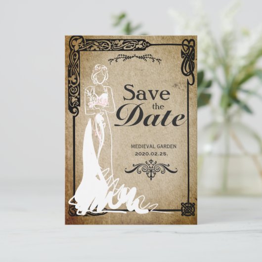 Mittelalterliche Save the Date Braut (Stehend Vorderseite)