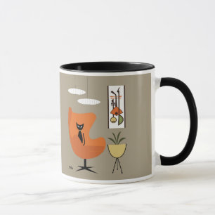 Mittelalterliche schwarze Katze im Orangen Eierstu Tasse