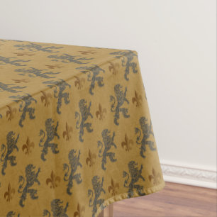 Mittelalterliche schwarze Löwen mit Fleurs de Lis Tischdecke