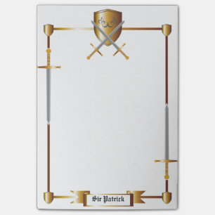 Mittelalterliche Schwert- und Schildkrötennotizen Post-it Klebezettel