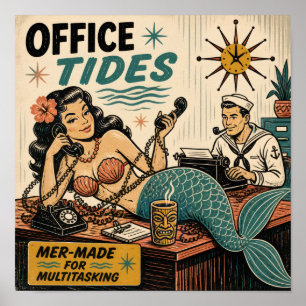Mittelalterliche Sirene auf dem Schreibtisch Poster