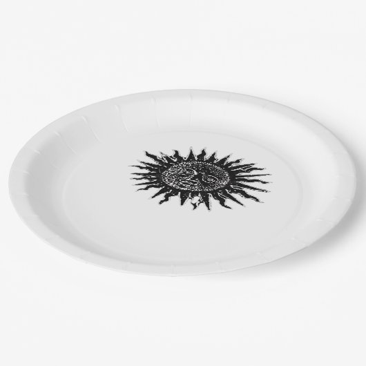 Mittelalterliche Sonnengravur - Whimsigoth Ästheti Pappteller (Schrägansicht)