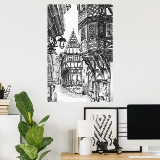 Mittelalterliche Stadt Poster (Heimbüro)