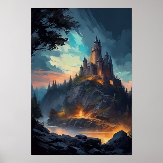 Mittelalterliche Stärke beim Sonnenuntergang Poster (Vorne)