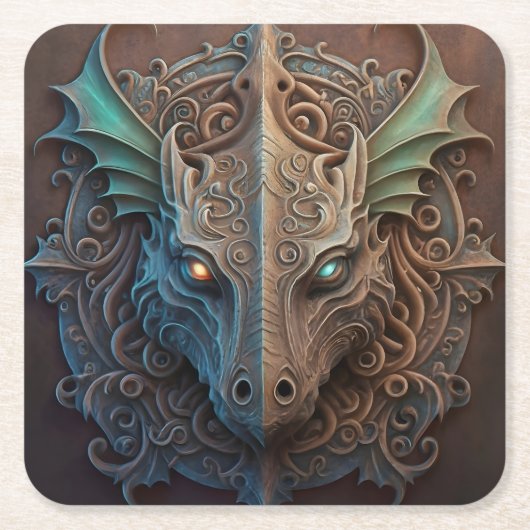 Mittelalterliche Stone Gargoyle Dragon Carving Rechteckiger Pappuntersetzer (Vorderseite)