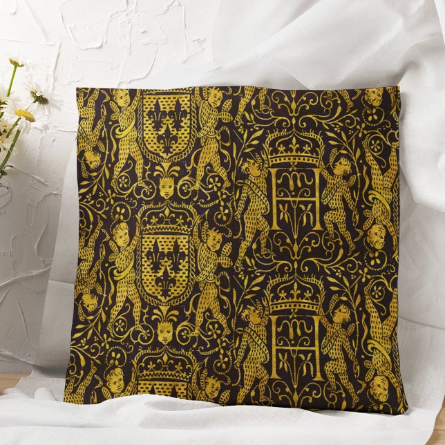Mittelalterliche Tapestry Gold und Schwarz Kissen (Von Creator hochgeladen)