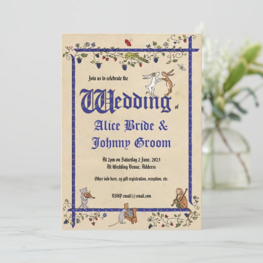 Mittelalterliche Tiere Einladung zur Hochzeit (Stehend Vorderseite)