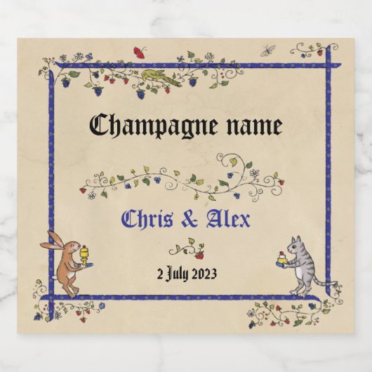 Mittelalterliche Tiere Hochzeit Sparkling Weinflas Schaumweinetikett (Einzelnes Label)