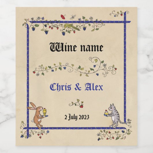Mittelalterliche Tiere Hochzeitsweinlabel Weinetikett (Einzelnes Label)